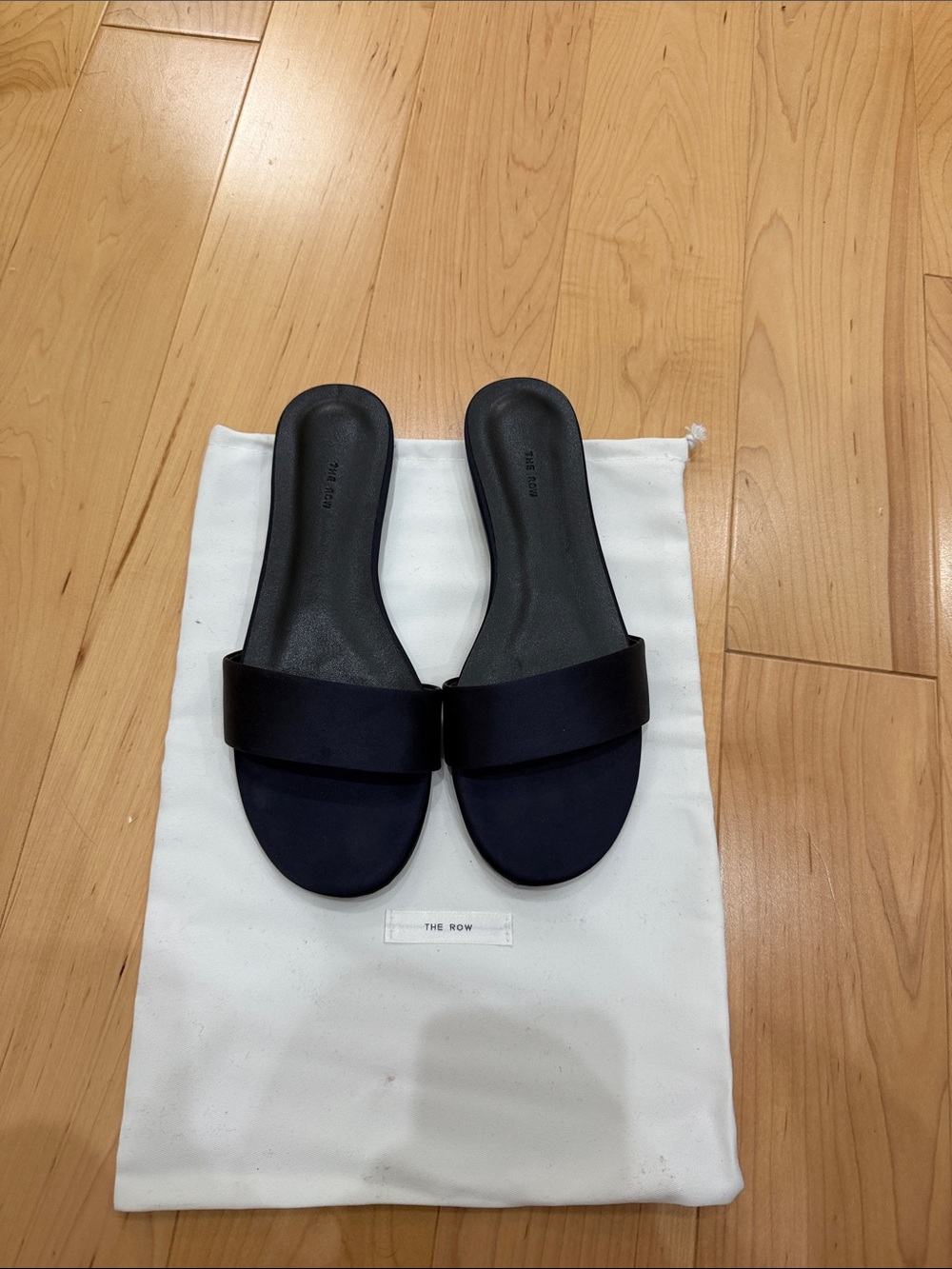 The Row Navy Satin Slide Mule Sandals Size 38